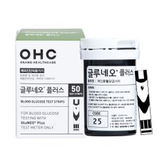 OHC 글루네오 플러스 혈당시험지-50매 당뇨 측정 검사 디지털 가정용 의료 전자 채혈