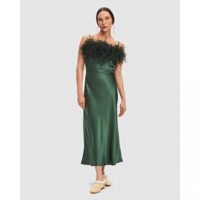 4500513 Sleeper Boheme Ostrich Feather Trimmed Ecovero Satin Dress - Green