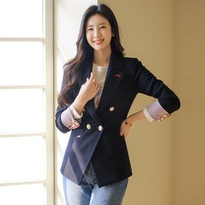 엣토미 소매 롤업 배색 완벽 슬림 테일러드 더블 자켓
