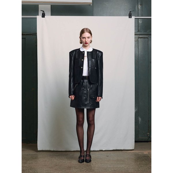 BLACK CHASSEUR FAUX LEATHER JACKET