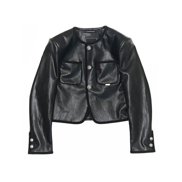 BLACK CHASSEUR FAUX LEATHER JACKET