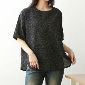 빅사이즈 트위드 패턴 반팔 라운딩 티셔츠 박스티 데일리룩_P418837564