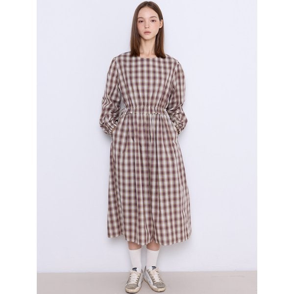 Tied Check String Dress [Mocha]