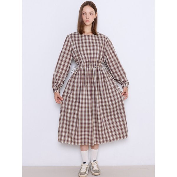 Tied Check String Dress [Mocha]