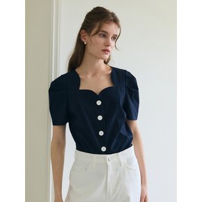 HEART NECK BLOUSE / NAVY