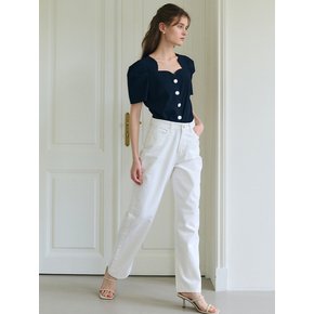 HEART NECK BLOUSE / NAVY