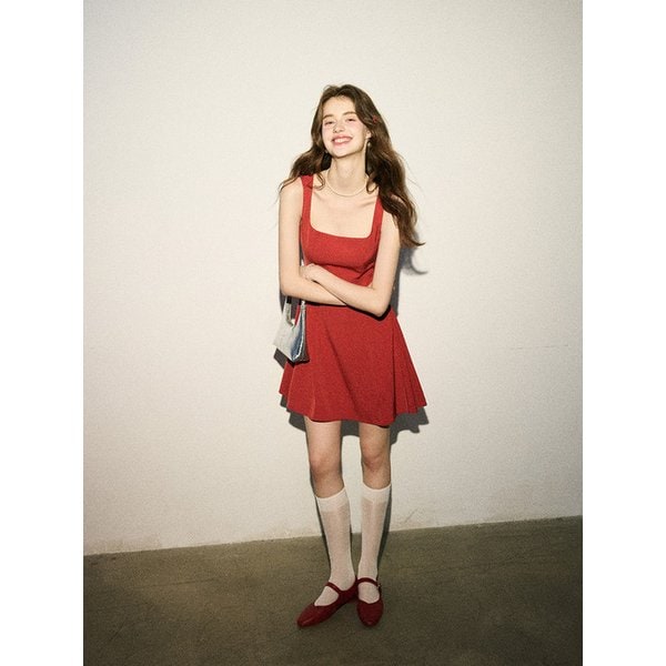 체리 슬리브리스 미니원피스