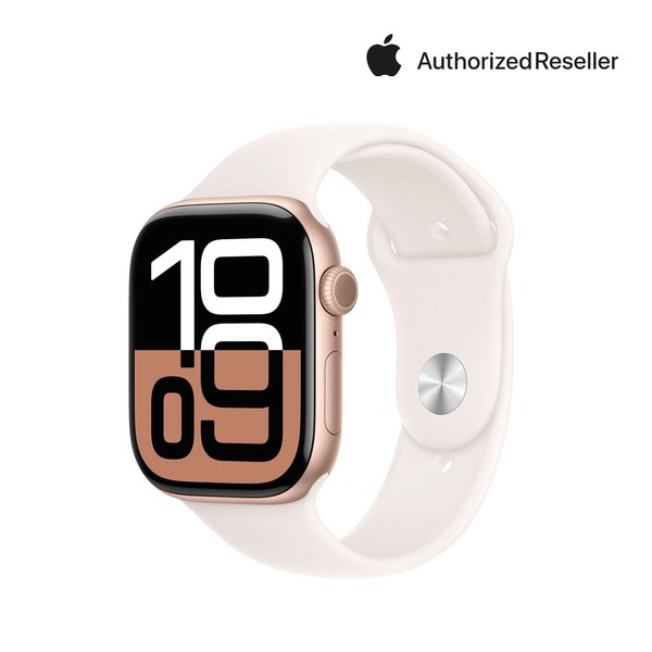 워치 10 셀룰러 46mm 로즈골드 알루미늄, 라이트 블러시 스포츠 밴드 (S/M) MWY63KH/A