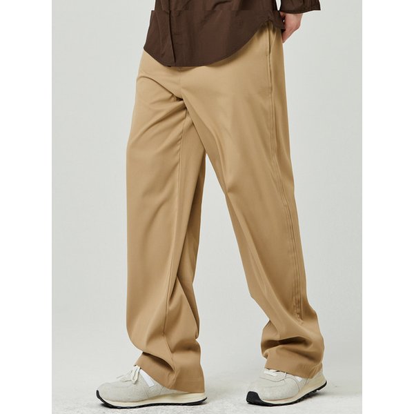 SIDE HALF BANDING PANTS [WIDE FIT]_BEIGE