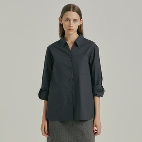 Open Collared Cotton Shirt_DARK GREY