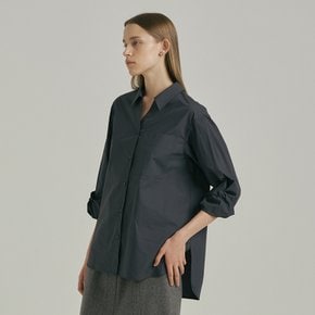 Open Collared Cotton Shirt_DARK GREY