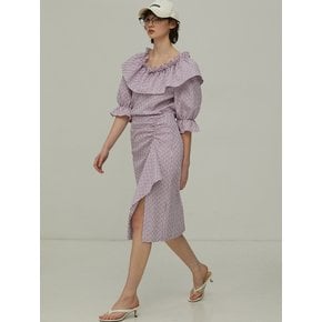 Asymmetric Shirring Seersucker Skirt _Violet