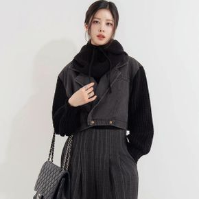 로엘 데님 니트 슬리브 크롭 자켓_P440286830