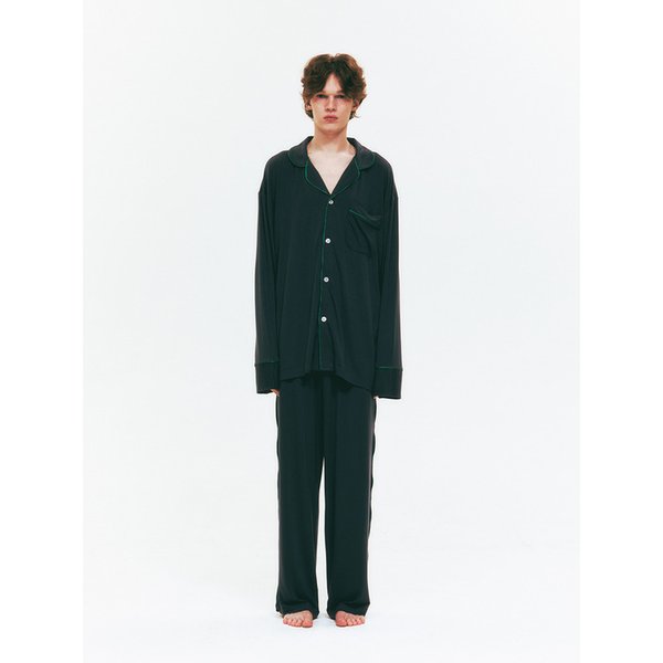 (Unisex) 텐셀스판 긴팔/긴바지 파자마 세트, 네이비