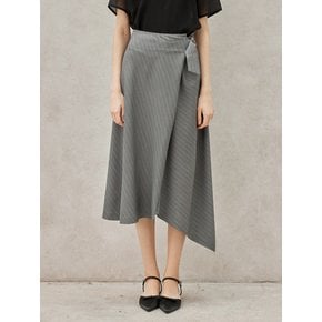 Striped Flared Skirt_Melange Gray