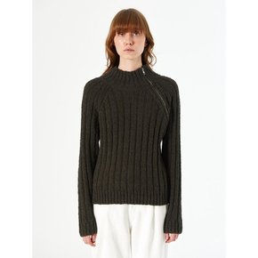 ZIP POLONECK KNIT TOP_KHAKI