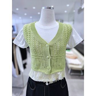 LAP [여주점] 밑단 프린지 니트 베스트 (AQ2KV420)