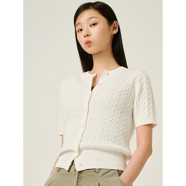 [Essential] 코튼 케이블 반소매 라운드 카디건  화이트 (BF575AE011)