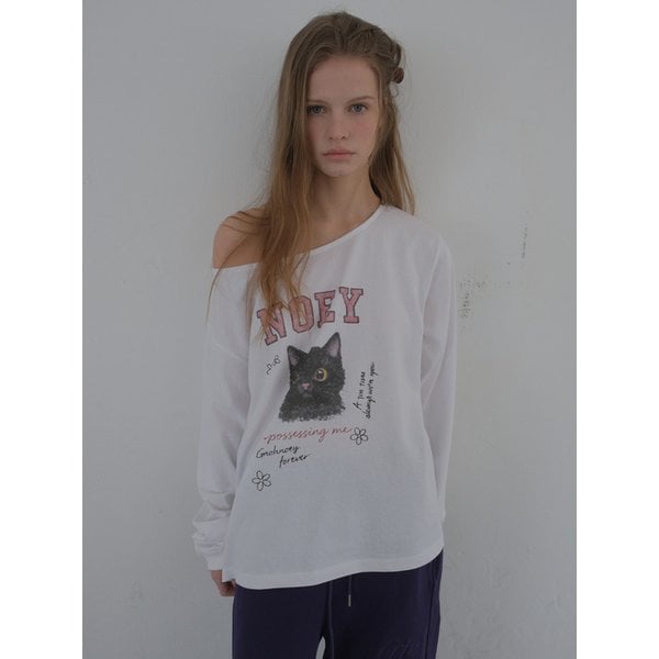 언발 캣 워싱 티셔츠(Ivory)