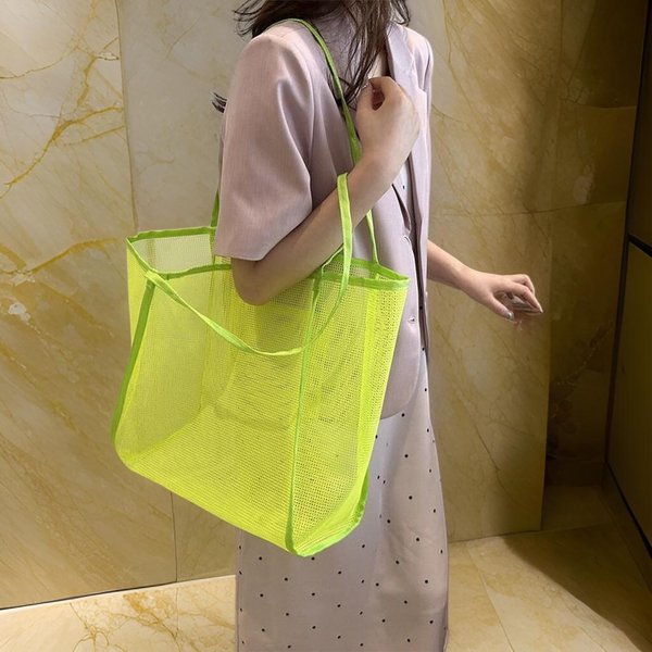 [옷자락] 여성 사각 망사 물놀이 그물 숄더 네트백