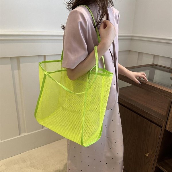 [옷자락] 여성 사각 망사 물놀이 그물 숄더 네트백