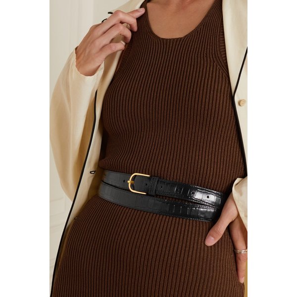 Croc-effect Leather Belt 블랙