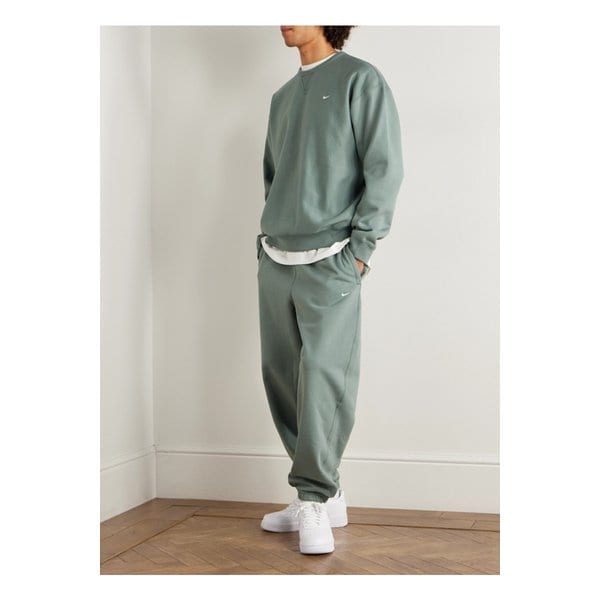 솔로 스우시 테이퍼드 로고 자수 코튼 혼방 저지 스웨트팬츠 그린 46376663162942769