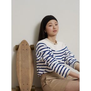 [26SS 시즌오프 30%][B. my] 보더 스트라이프 보트넥 루즈핏 티셔츠  블루 (BF6241N02P)