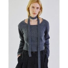 Cashmere square neck belt crop knit_CHARCOAL