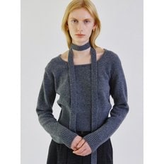 Cashmere square neck belt crop knit_CHARCOAL