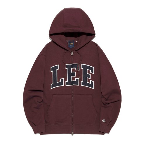 LEE 데님 아플리케 로고 후드 집업 버건디 LE2503HZ02BU