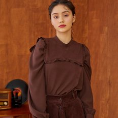 / ribbon collar blouse (brown)