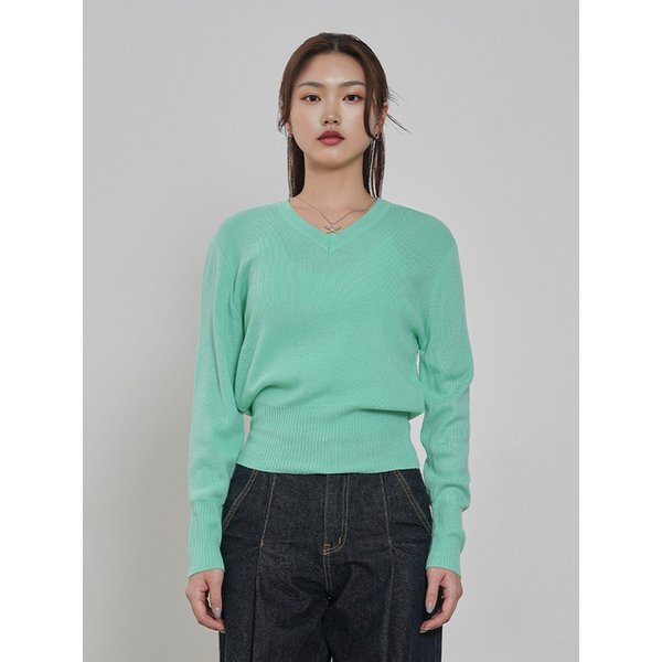 여성 브이넥 베이직 니트 (LT-GREEN) (HB3LKA5)
