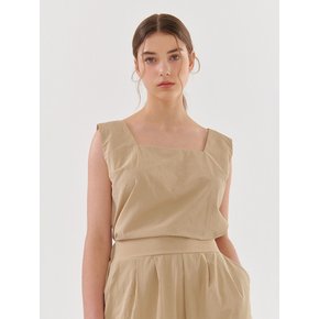 LINEN SQUARE NECK SLEEVELESS BEIGE