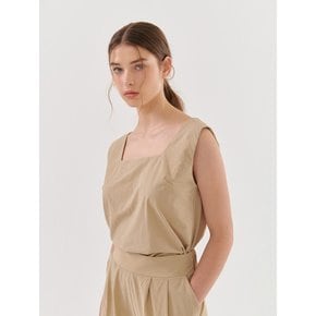 LINEN SQUARE NECK SLEEVELESS BEIGE