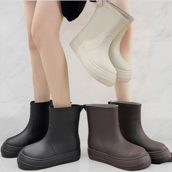 [옷자락] 여자 장화 발목 미들 무지컬러 장마 레인부츠