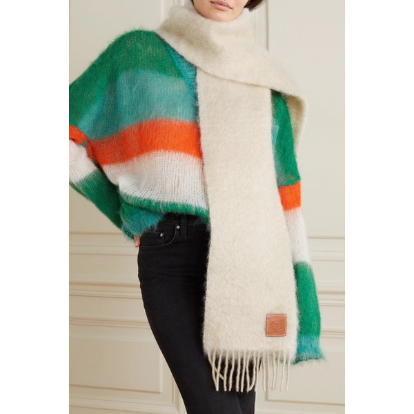 가죽 트리밍 프린지 모헤어 혼방 스카프 에크루 22250442026077902