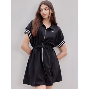 spoty zip-up belt dress black