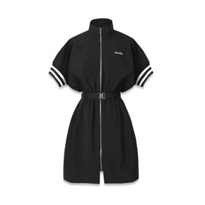 spoty zip-up belt dress black