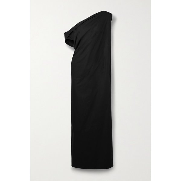 바마리스 원숄더 드레이프 실크 크레이프 맥시 드레스 블랙 1647597310138958