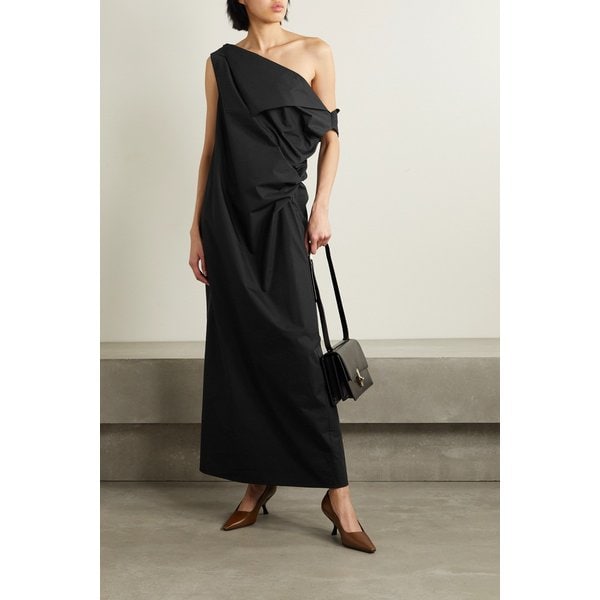 바마리스 원숄더 드레이프 실크 크레이프 맥시 드레스 블랙 1647597310138958