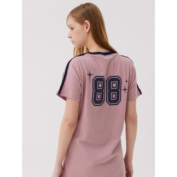 풋볼 라인 배색 원피스 인디핑크