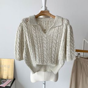 크로쉐 반오픈 카라 니트_P394569583