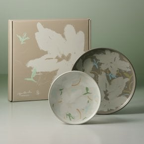 목부용 담화 원형 턱 접시 2P (15cm, 20cm)