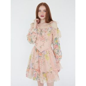 Flower party off shoulder dress (Peach beige)