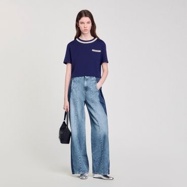 산드로 [25SS 시즌오프 30%] 라인스톤 디테일 티셔츠 SF25S3FRR2339