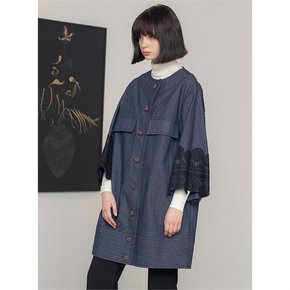 ROUND NECK DENIM COAT WITH LACE SLEEVES[A]