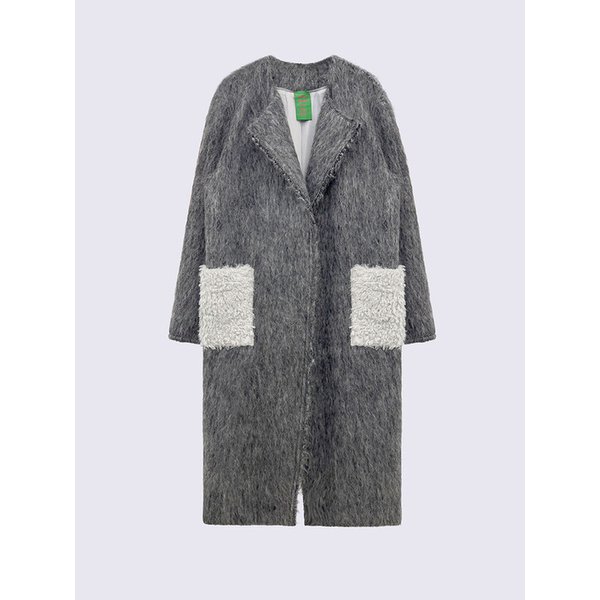 헤어리 울 노카라 코트 (GREY)