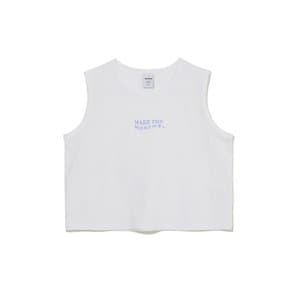 (W) WAVE SLOGAN SLEEVELESS CROP T-SHIRTㅡ2COLOR MIIBC88560