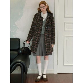 Cest_Horn button plaid hooded coat